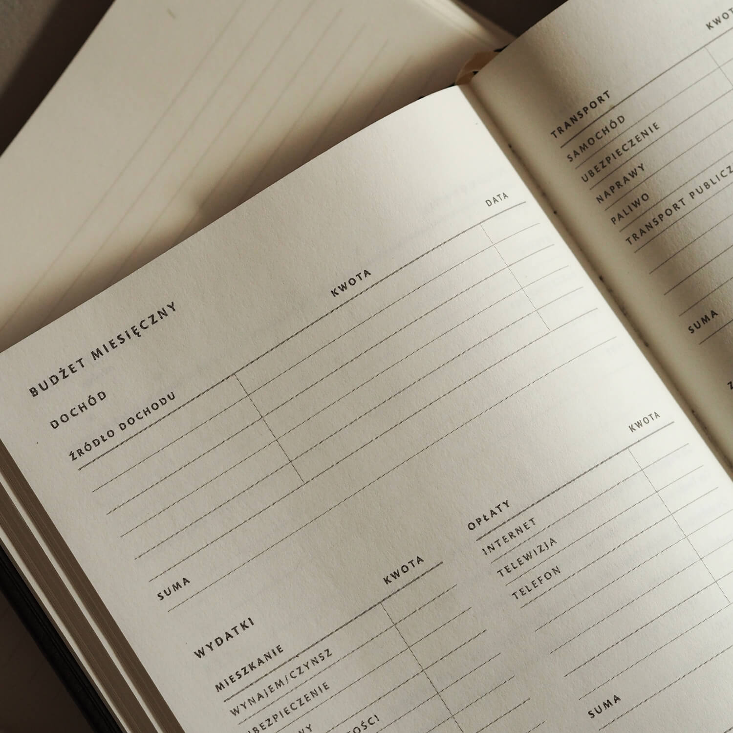 Planer finansowy z rozkładówką budżetu miesięcznego - narzędzie do kontroli dochodów i wydatków w stylu minimalistycznym