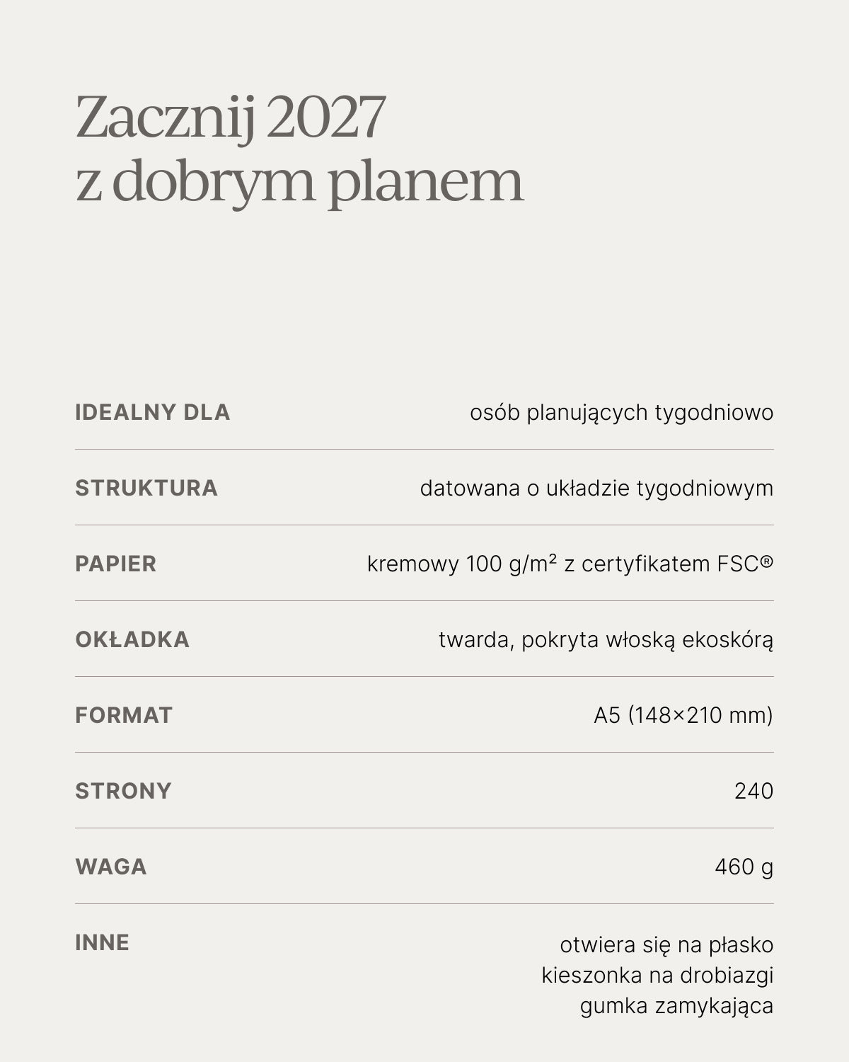 Kalendarz tygodniowy 2027 - CLASSY BLACK (przedsprzedaż)