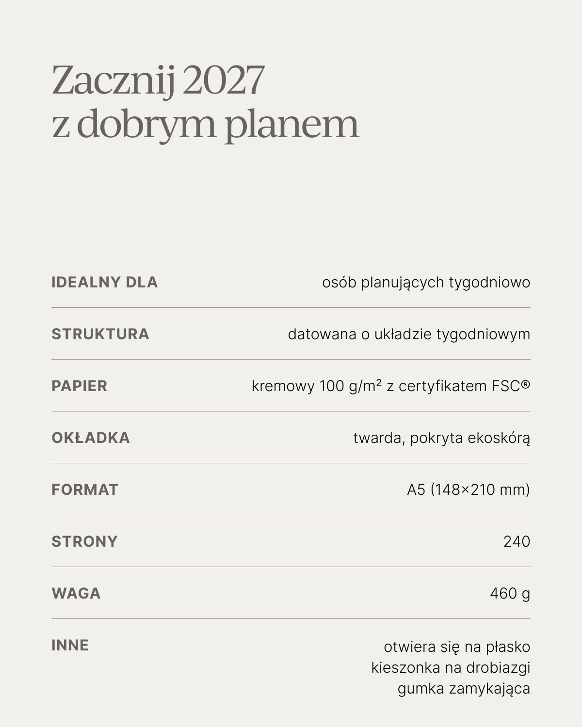 Kalendarz tygodniowy 2027 - RUSSET BROWN (przedsprzedaż)