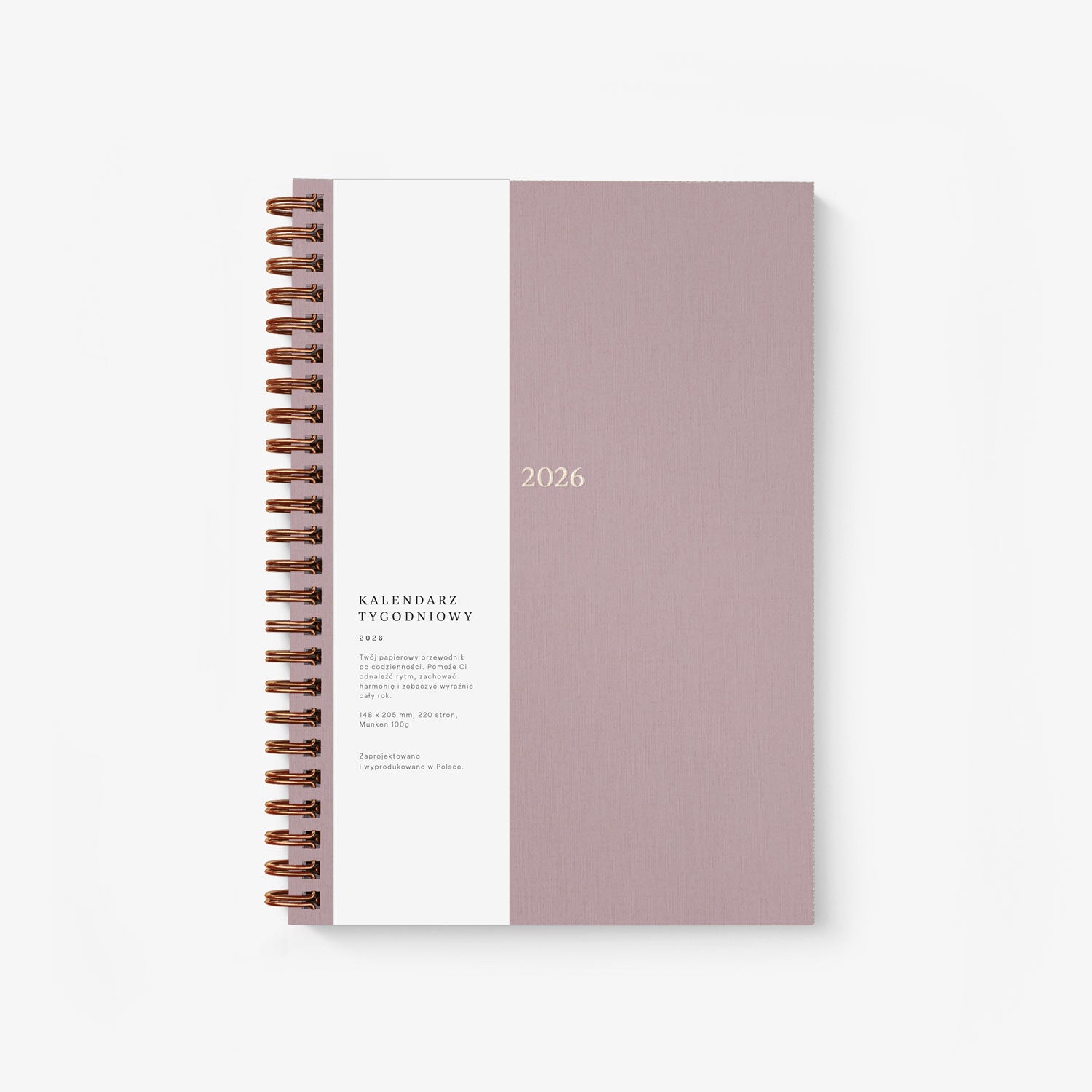 Kalendarz tygodniowy na spirali 2026 - DUST PINK