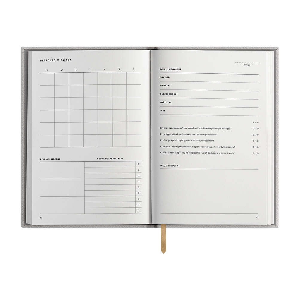 Planer budżetu - widok planera finansowego z podsumowaniem miesięcznym i miejscem na analizę oszczędności