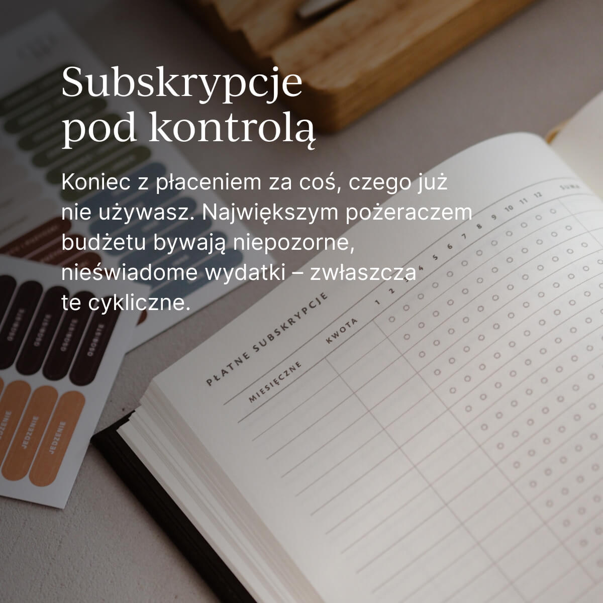 Strona planera finansowego z sekcją do monitorowania cyklicznych płatności i zarządzania subskrypcjami.