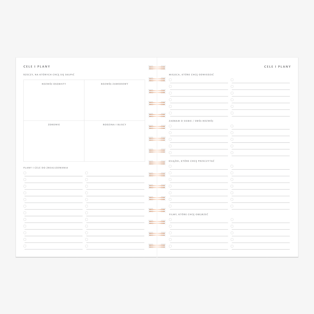 Cele i plany w planerze tygodniowym na spirali