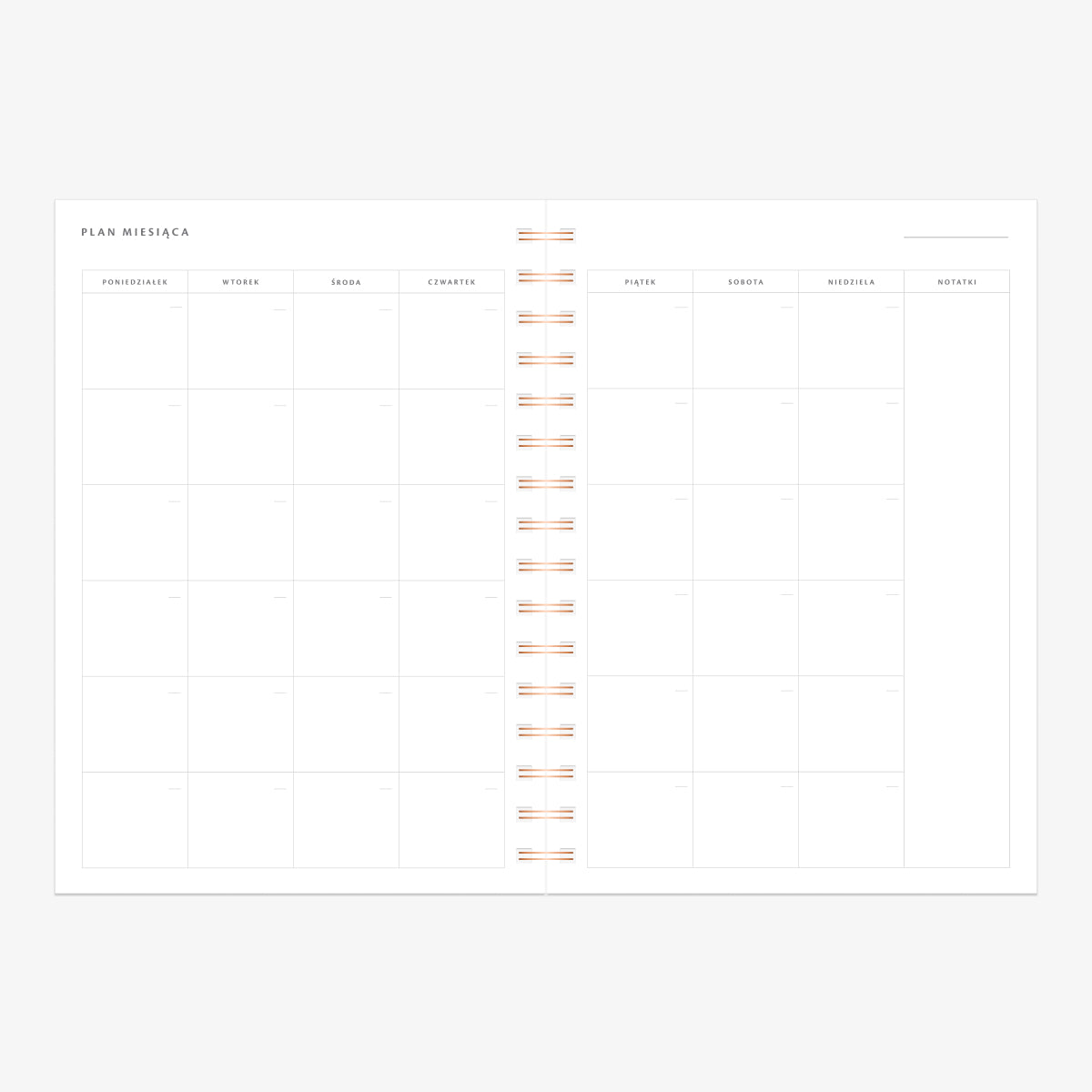 Planowanie miesiąca w planerze na spirali - układ miesiąca