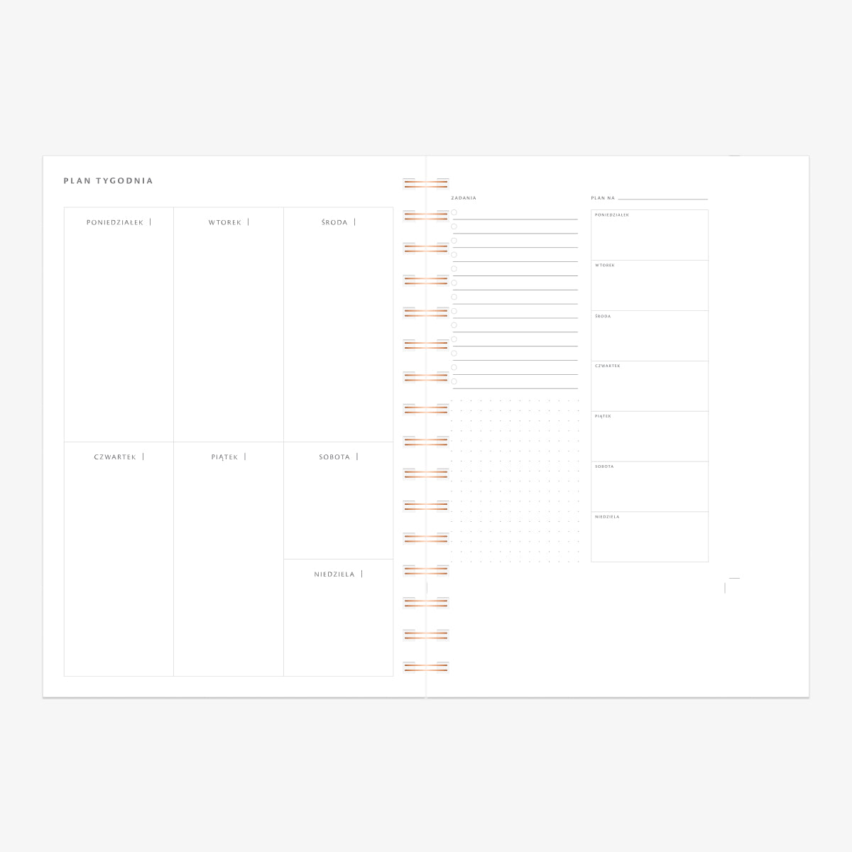Planowanie tygodniaw planerze tygodniowym na spirali