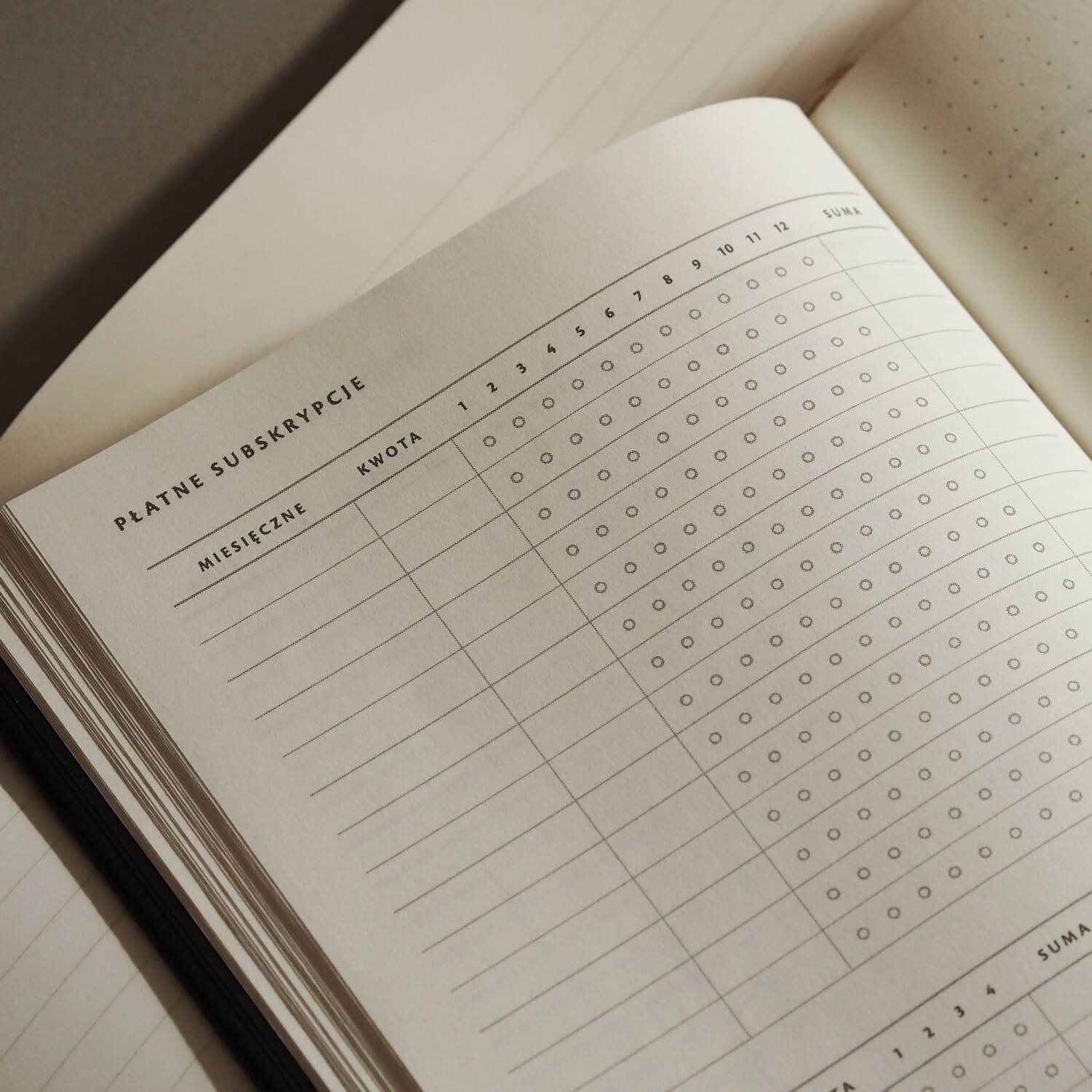 Planer finansowy z sekcją do kontroli płatnych subskrypcji - przejrzysty tracker miesięcznych opłat i sumarycznych kosztów