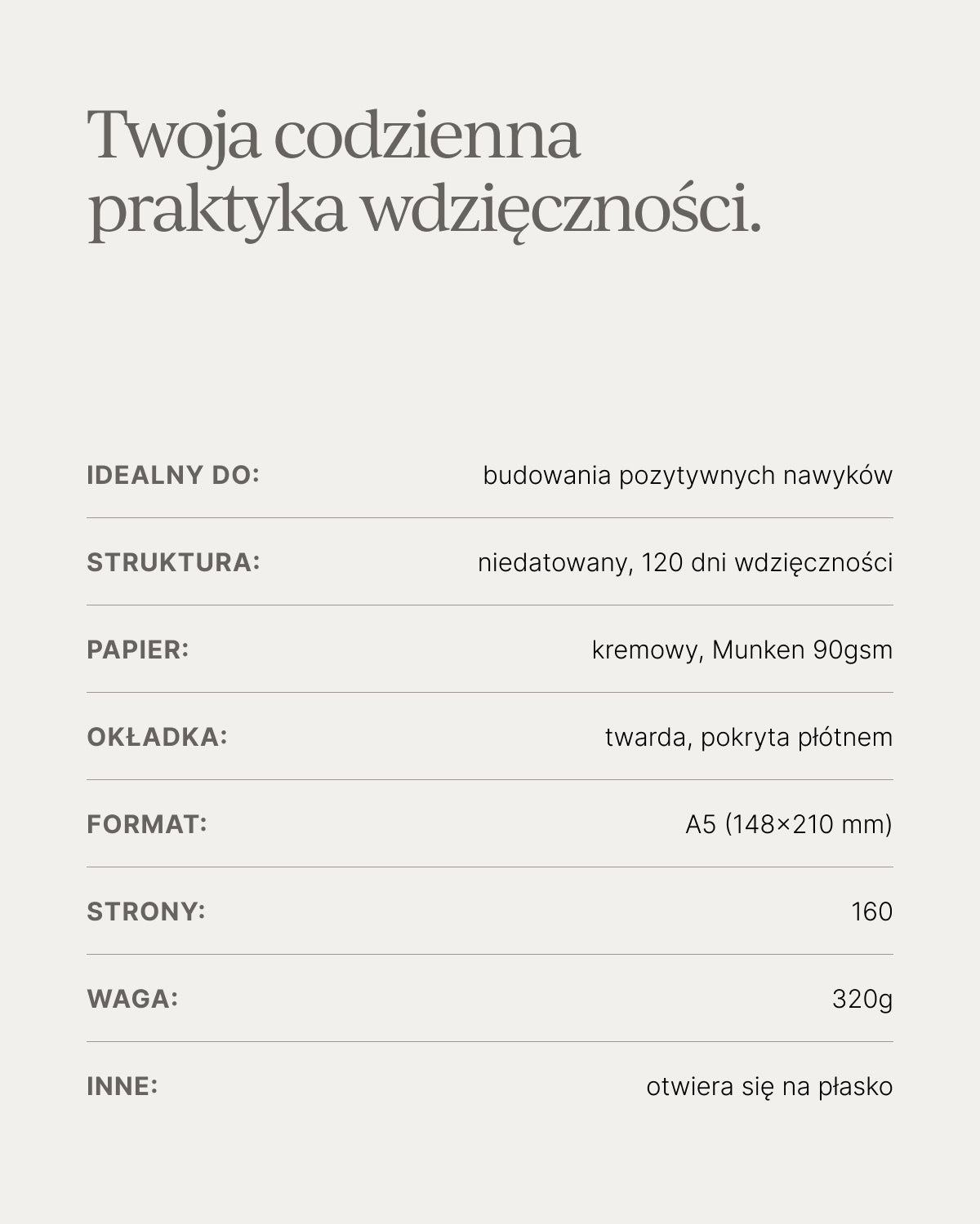 Dziennik wdzięczności specyfikacja