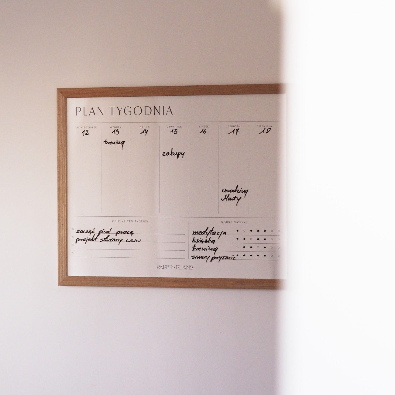 PLANER TYGODNIOWY ŚCIENNY w ramie