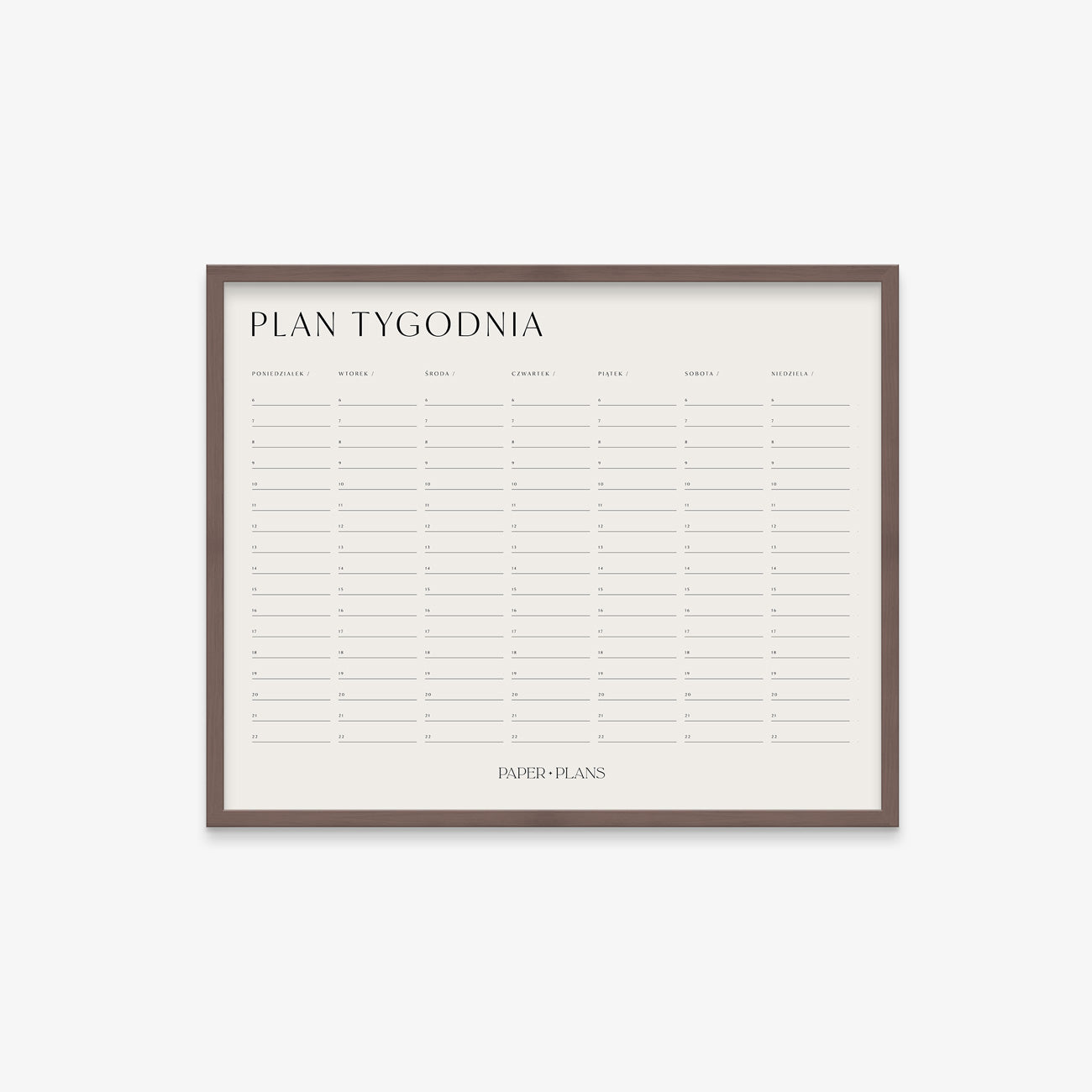 PLANER TYGODNIOWY ŚCIENNY Z HARMONOGRAMEM w ramie